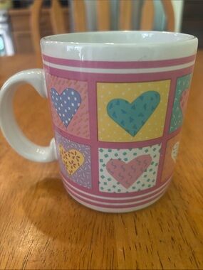 Vintage Avon Pink Heart Patchwork Valentine Mug